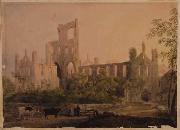 A painting of a ruined abbey