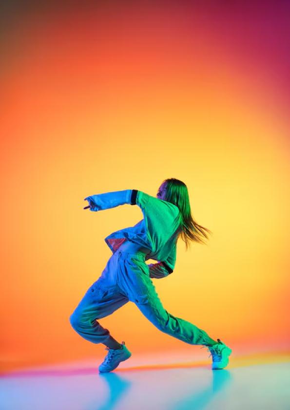 young sporting girl dancing in hip-hop style, including clothing