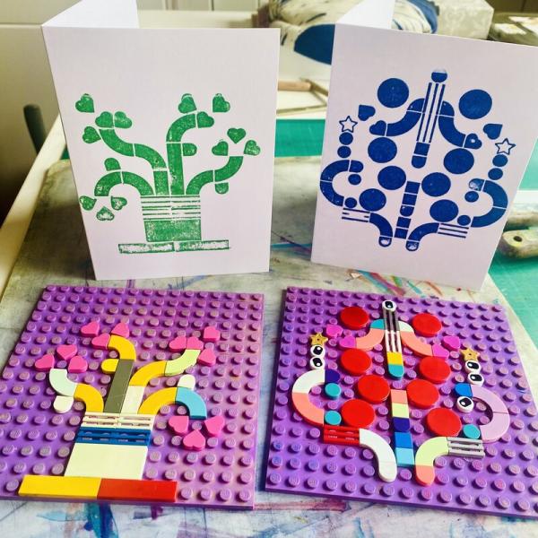 Prints made out of lego blocks.