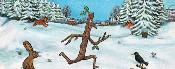Stick Man running in snow