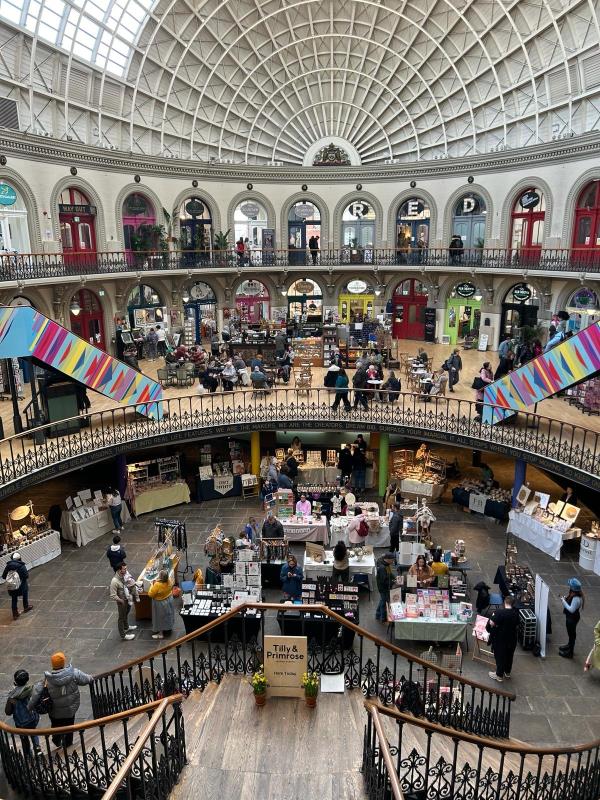 A market set up at Leeds Corn Exchange 