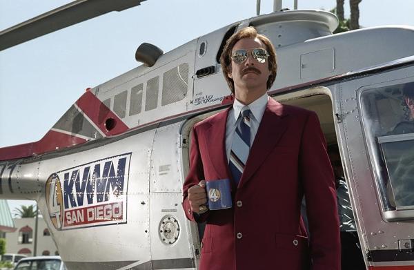 A promotional photograph for Anchorman: The Legend of Ron Burgundy featuring Ron Burgundy played by Will Ferrell.