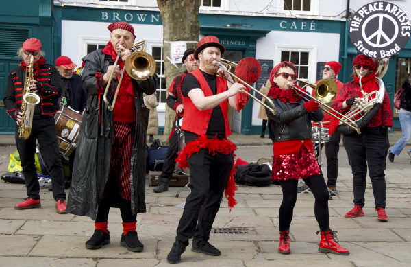 Musicians performing in the street. 