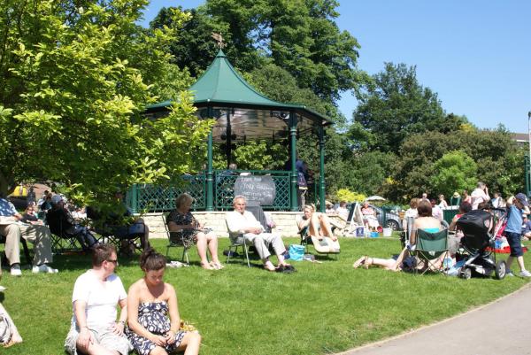 People sat in the park. 