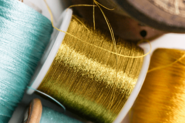 Gold and blue thread