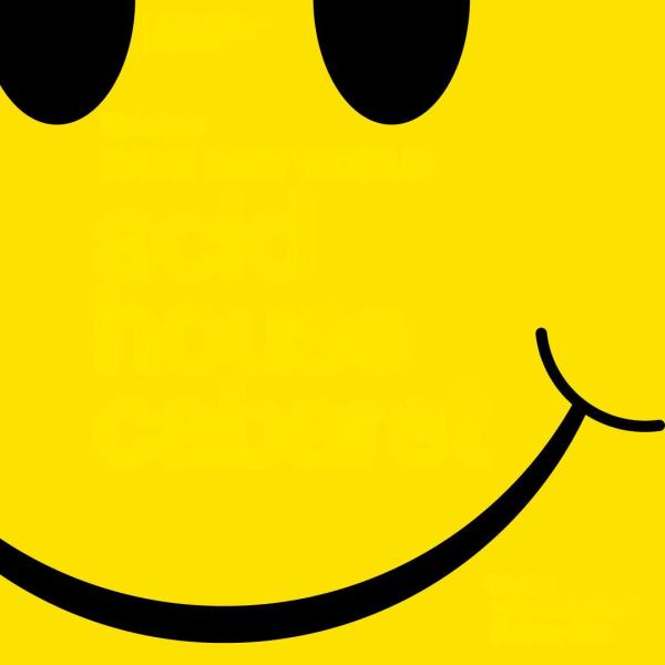 Zoomed in basic smiley face using a yellow background and black features.