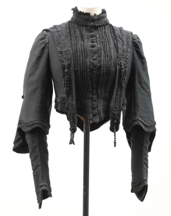 An image of a black blouse, typical 19th century mourning wear. Purchased from Frederic Forster's, a Victorian mourning warehouse in Lower Briggate, Leeds