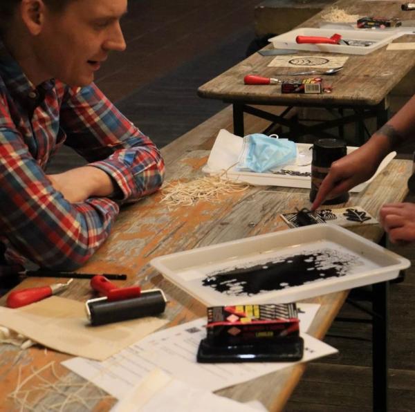 Person at Lino Printing workshop