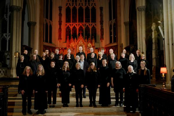 A choir performing in a church. 