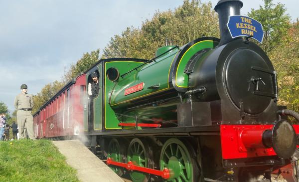 Steam train, crewed by people in star wars costumes