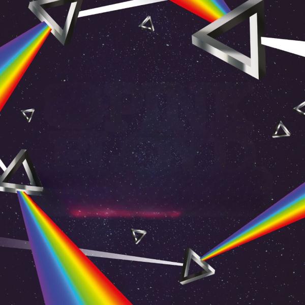 A collection of mini prisms refracting light in an ode to the Darkside Of The Moon album cover.