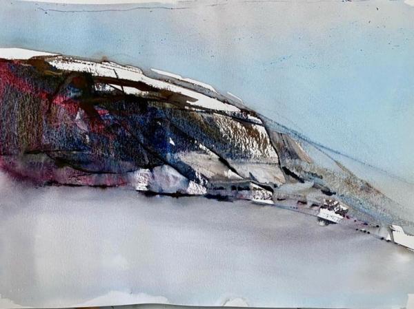 A watercolour of a cliff