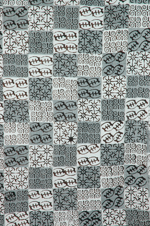 Black and white Adinkra printed cloth from Ghana 