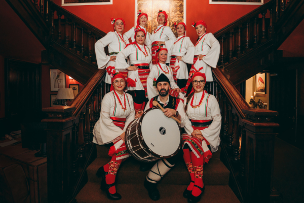 A group of people in traditional Bulgarian dress