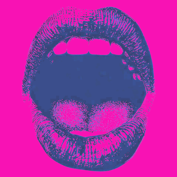 AN OPEN MOUTH ON A PINK BACKGROUND