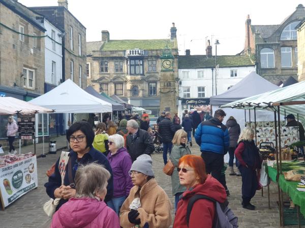 a busy market in otley market square