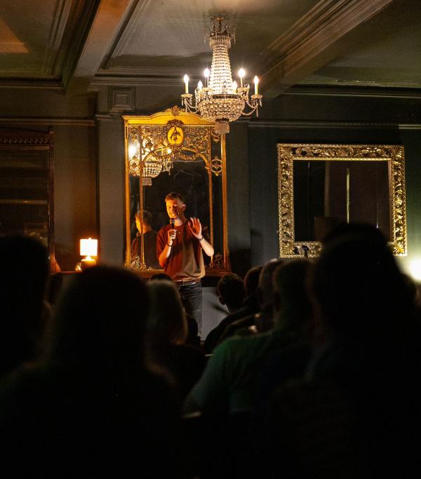 Host Jack McLean performing at Comedy at the Cardi