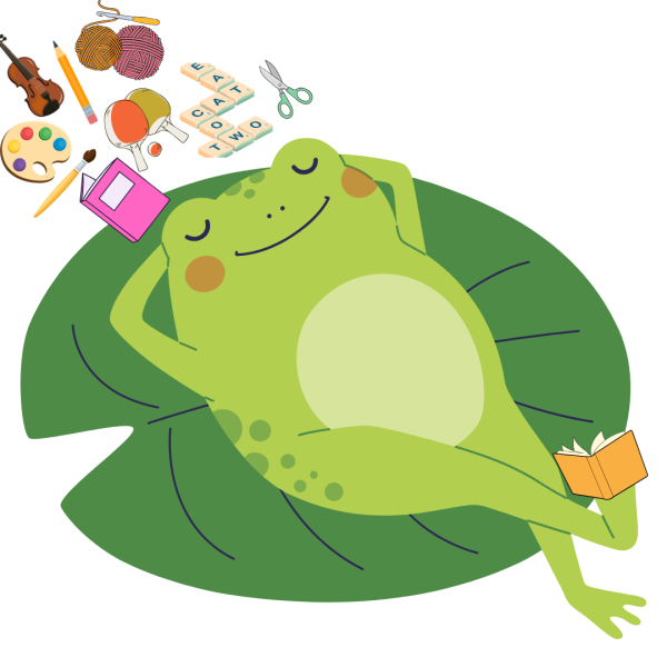 AN ILLUSTRATION OF A FROG ASLEEP ON A LILY PAD