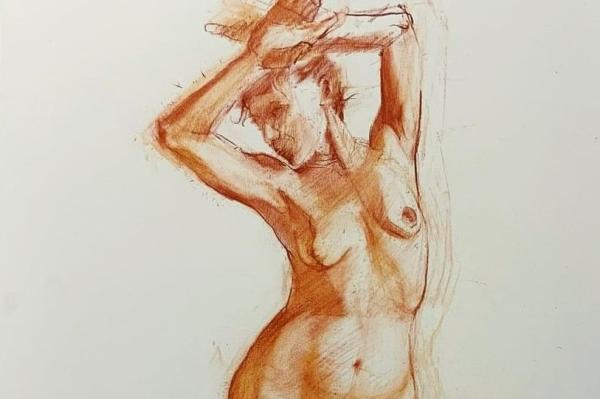 Hand Drawn sketch of female life model 