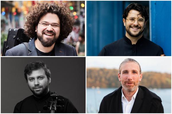 The four members of Caerus chamber ensemble, all smiling, photographed from the shoulders up. 