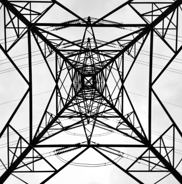 Looking up from the centre of a pylon
