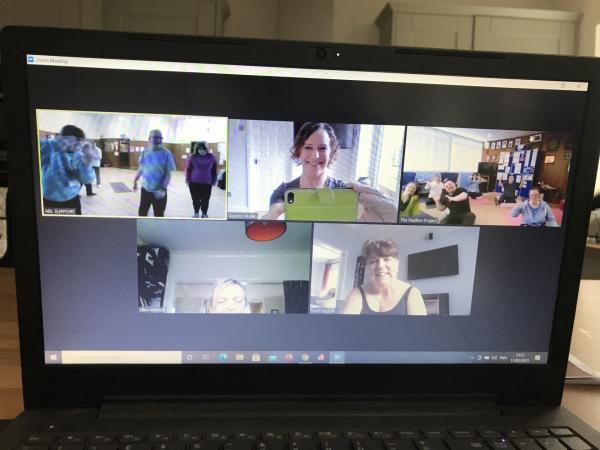 Picture of a Zoom class on a laptop screen