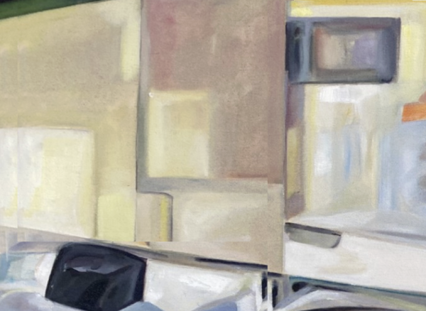 Abstracted crop of a painting in a muted palette