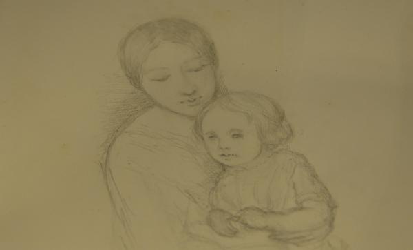 Sketch of a woman holding a child