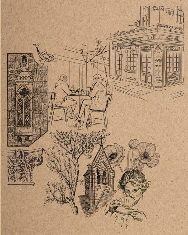 sketches on brown paper