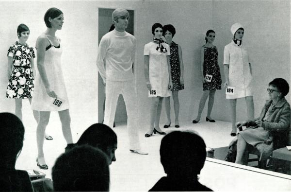 black and white photo of a 1960s fashion show