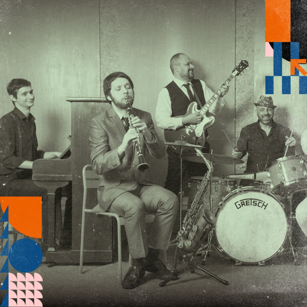 4 musicians playing instruments.