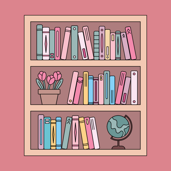 Bookshelf on pink background