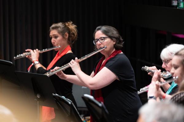 Members of the flute ensemble performing.