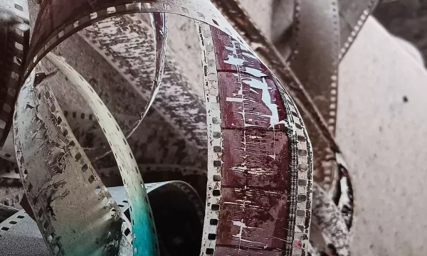 Some old 16mm film, curled and degraded