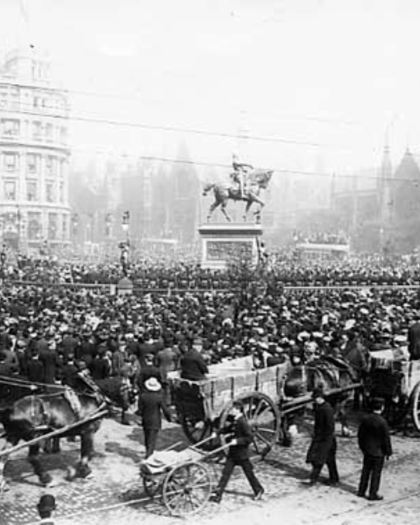 A black and white photograph of City Square c. turn of the 20th century