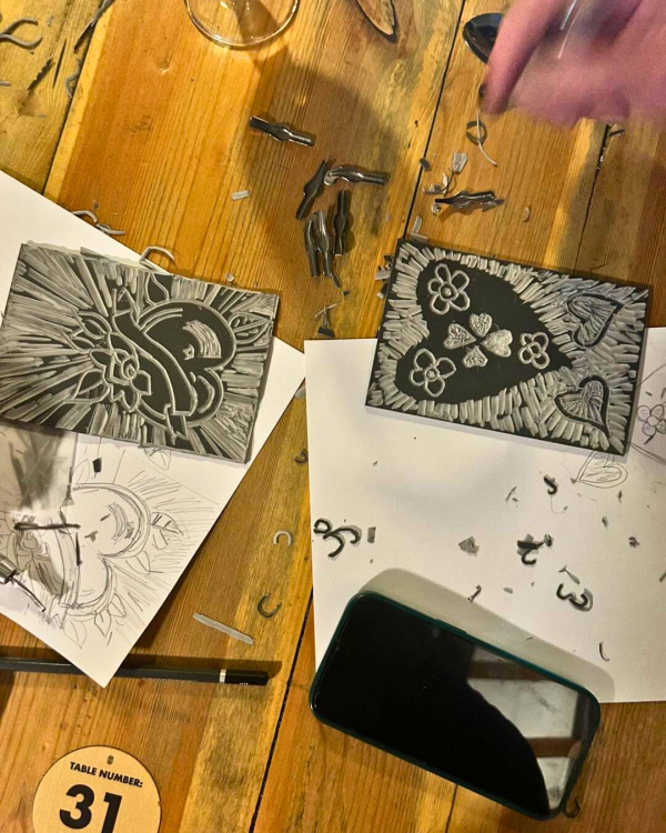 Lino Printing in progress