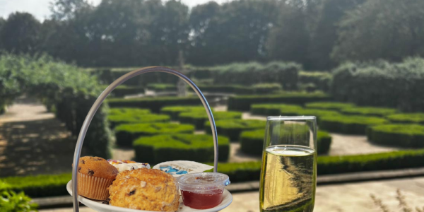 Afternoon tea and a glass of prosecco overlooking Temple Newsam gardens