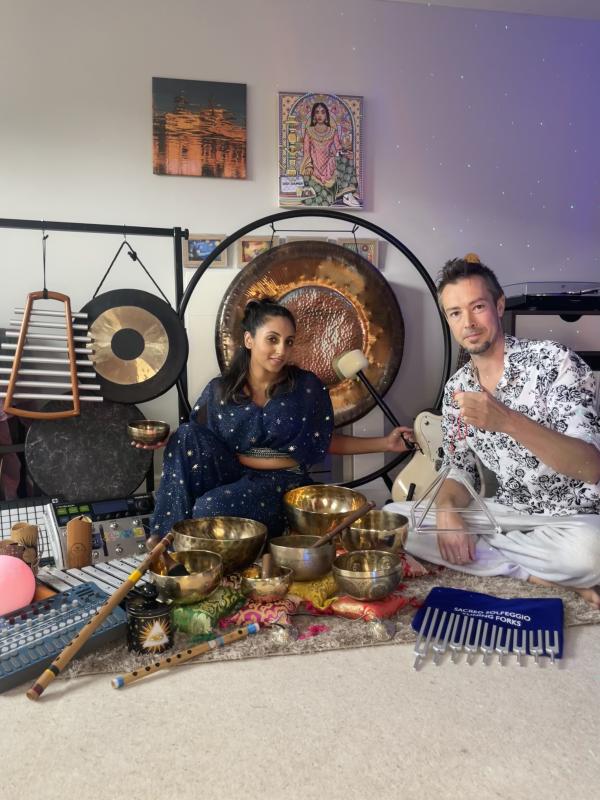 Neeta and Jim from Sarl Sound Healing sat with their sound healing instruments