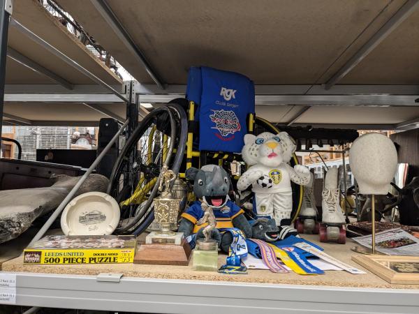A collection of sporting memorabilia, centred around Leeds