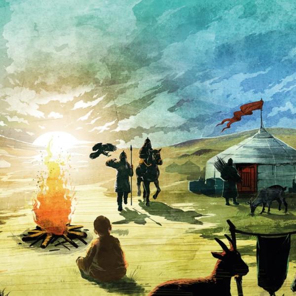 Illustration of Mongolian Steppe landscape 