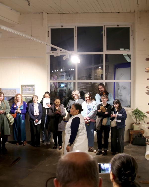 A crowd gathered around artist Linda Cassels during her performance at last year's Ones to Watch exhibition in the Gallery. 