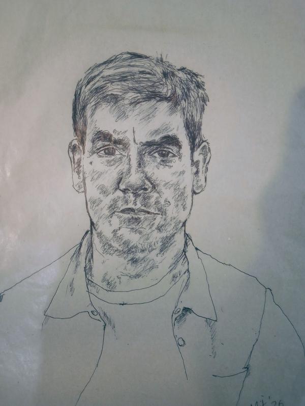 A biro drawing by Mik Artisitik of Jeff Hordley (Cain Dingle - Emmerdale) 