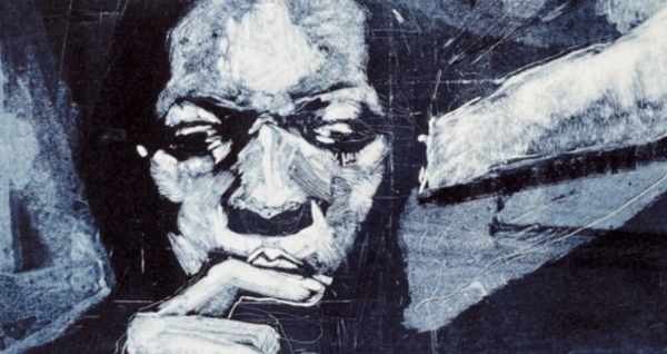 An abstract portrait in shades of black and white