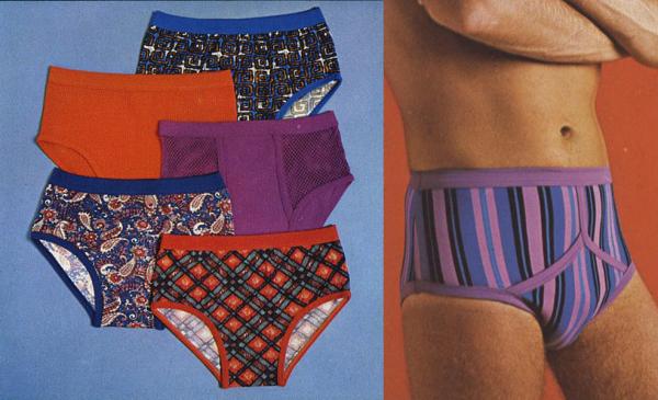 Colourful photograph showing 1970s men's underwear