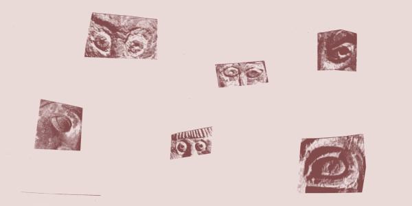 Cropped images from sculptures on a pale background