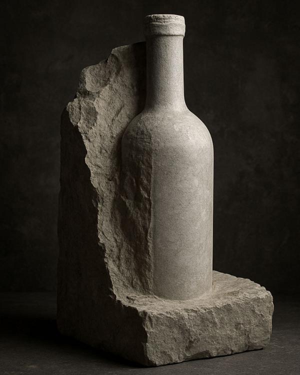 A Carved Wine Bottle Sculpture On A Black Background