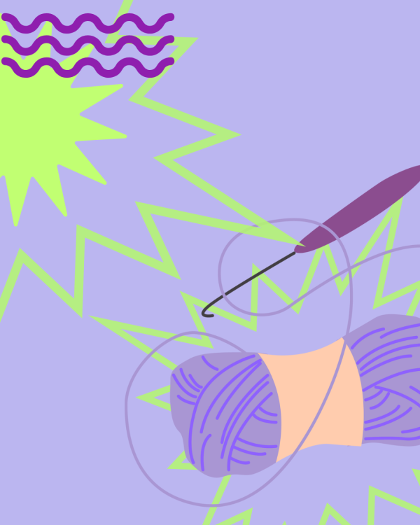 Colourful Graphic of Yarn and Crochet Hook