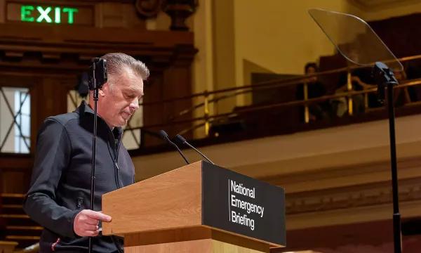 A still from "The People's Emergency Briefing"