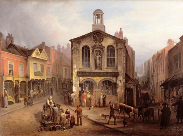 The Moot Hall, Briggate, circa 1825, where the Leeds Corporation held its meetings and courts
