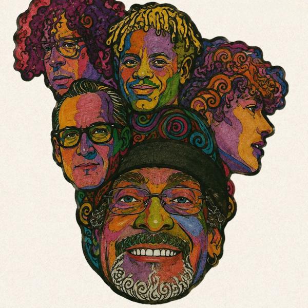 Illustrated image of five colourful faces joined together as one.